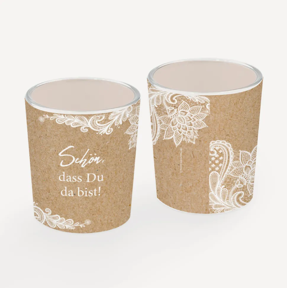 Tischkarte Windlicht "Vintage Spitze" inkl. Glas