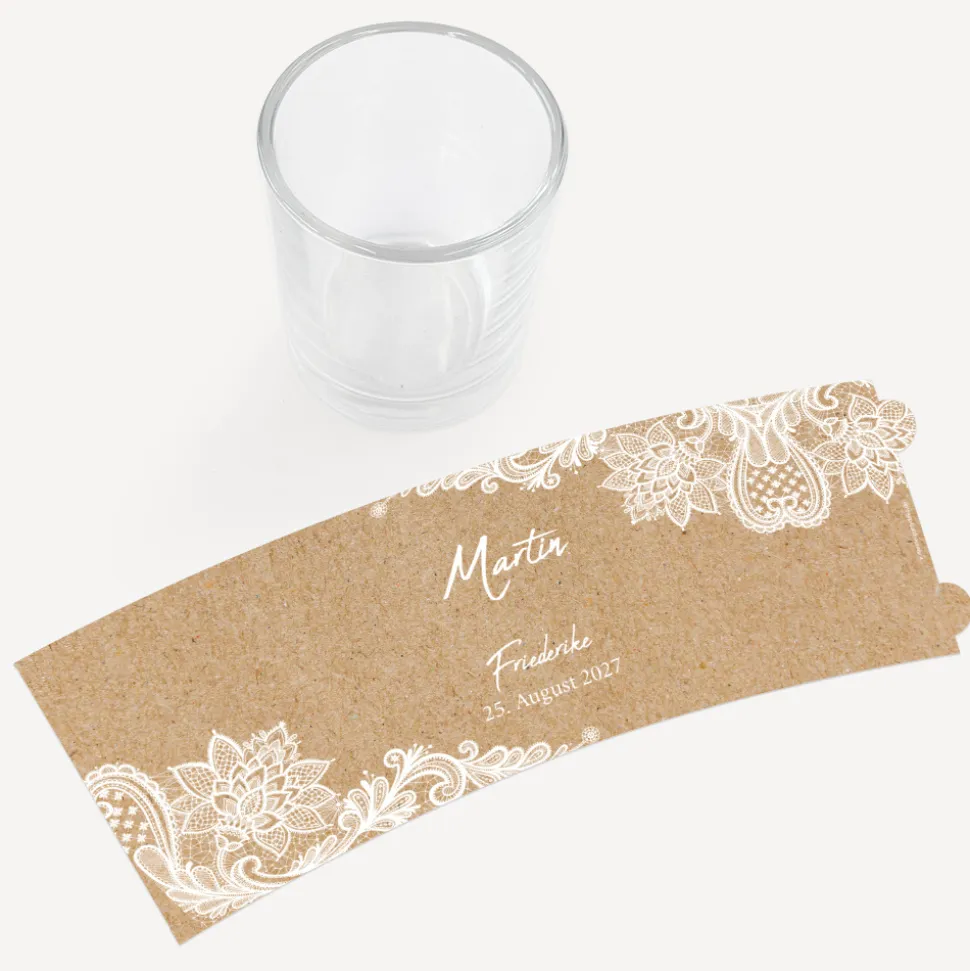 Tischkarte Windlicht "Vintage Spitze" inkl. Glas