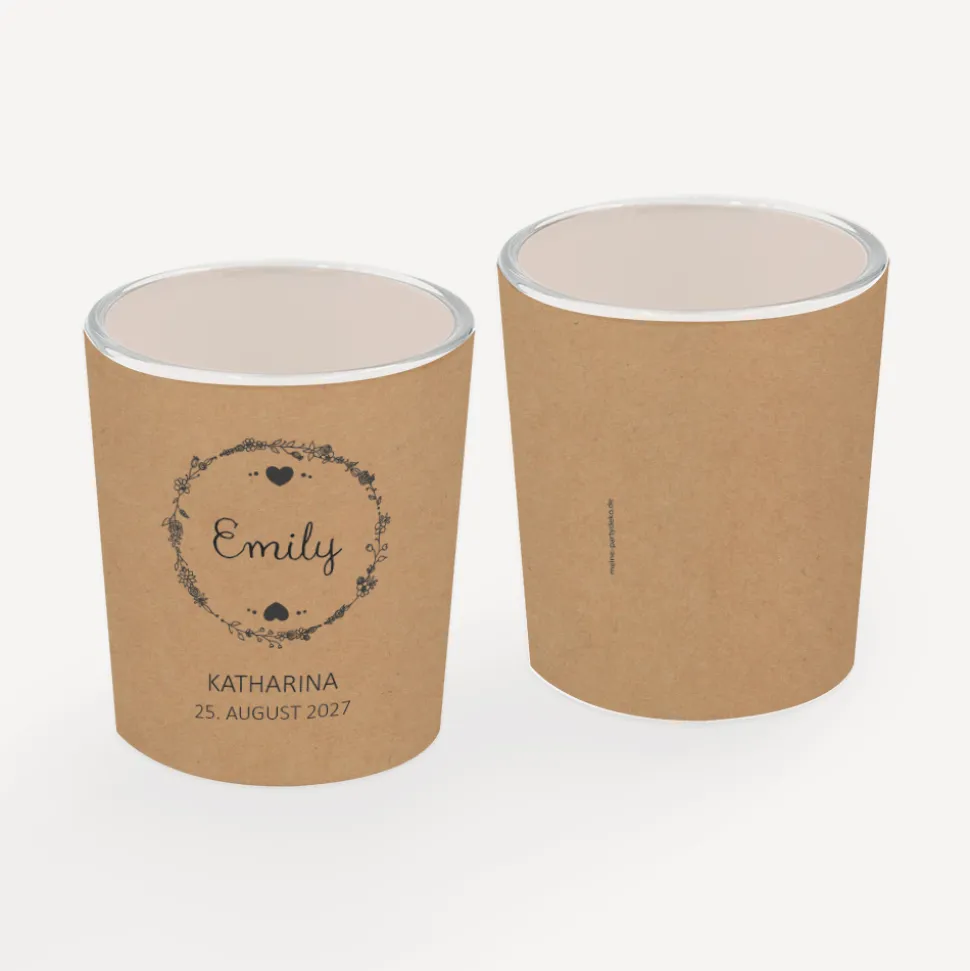 Tischkarte Windlicht "Vintage Natural" inkl. Glas