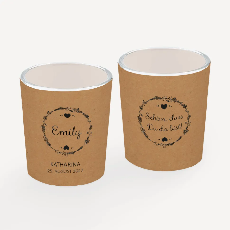 Tischkarte Windlicht "Vintage Natural" inkl. Glas