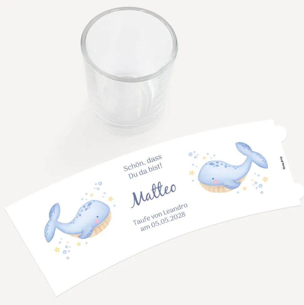 Tischkarte Windlicht "Wal Willy" inkl. Glas
