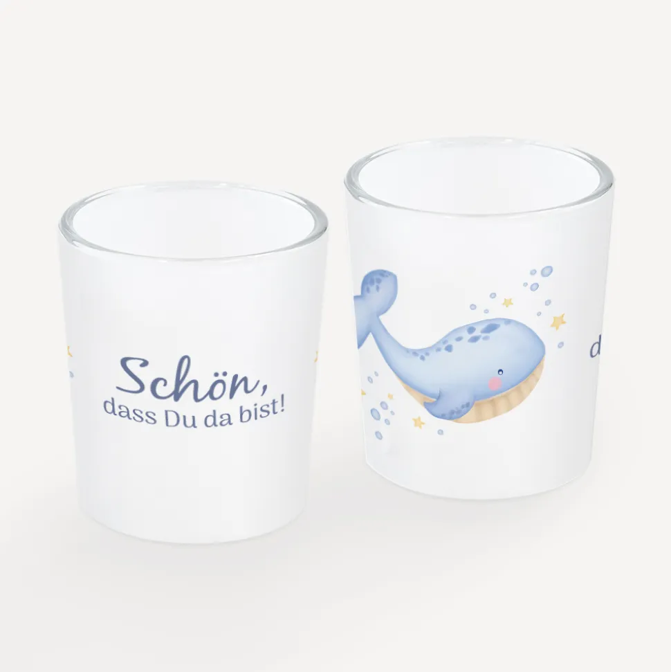 Tischkarte Windlicht "Wal Willy" inkl. Glas