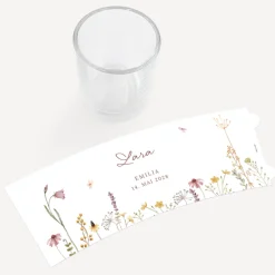 Tischkarte Windlicht "Wildromantische Blüten" inkl. Glas