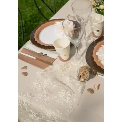 Tischläufer Blüten Stickerei creme 28 cm x 2,5 m