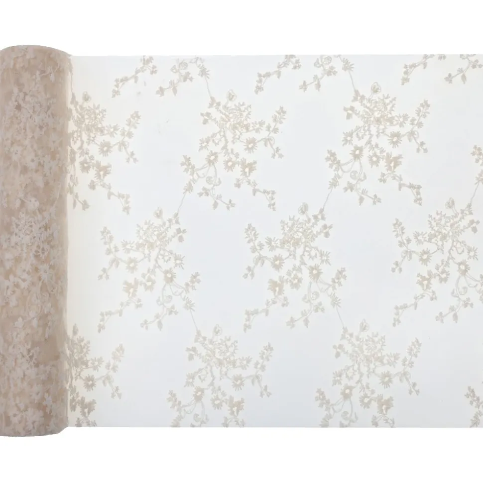 Tischläufer Blüten Stickerei creme 28 cm x 2,5 m