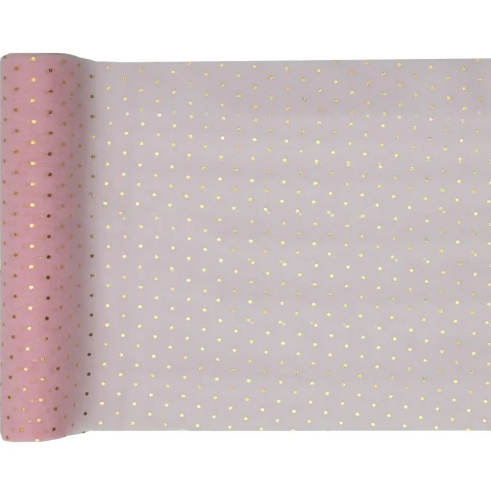 Tischläufer rosa mit goldenen Punkten 26 cm x 3 m