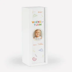 Wackelturm Spiel mit personalisierter Geschenkbox "Schulkind"