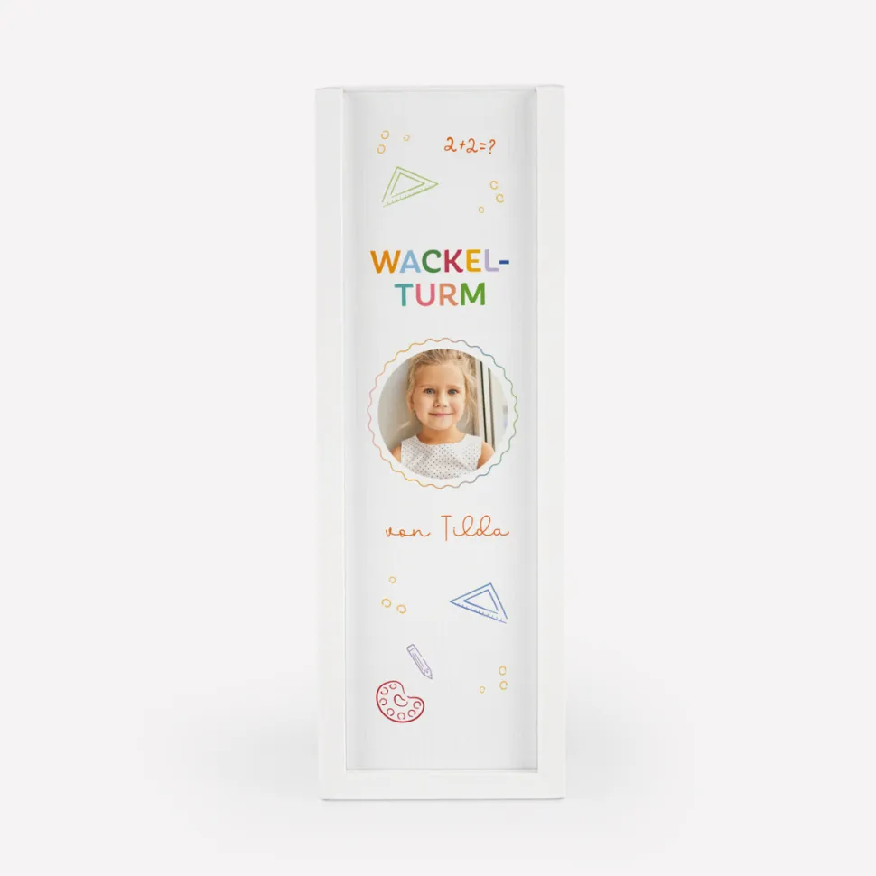 Wackelturm Spiel mit personalisierter Geschenkbox "Schulkind"
