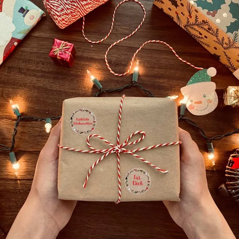 Weihnachtsaufkleber Vintage Kranz 48 Stück