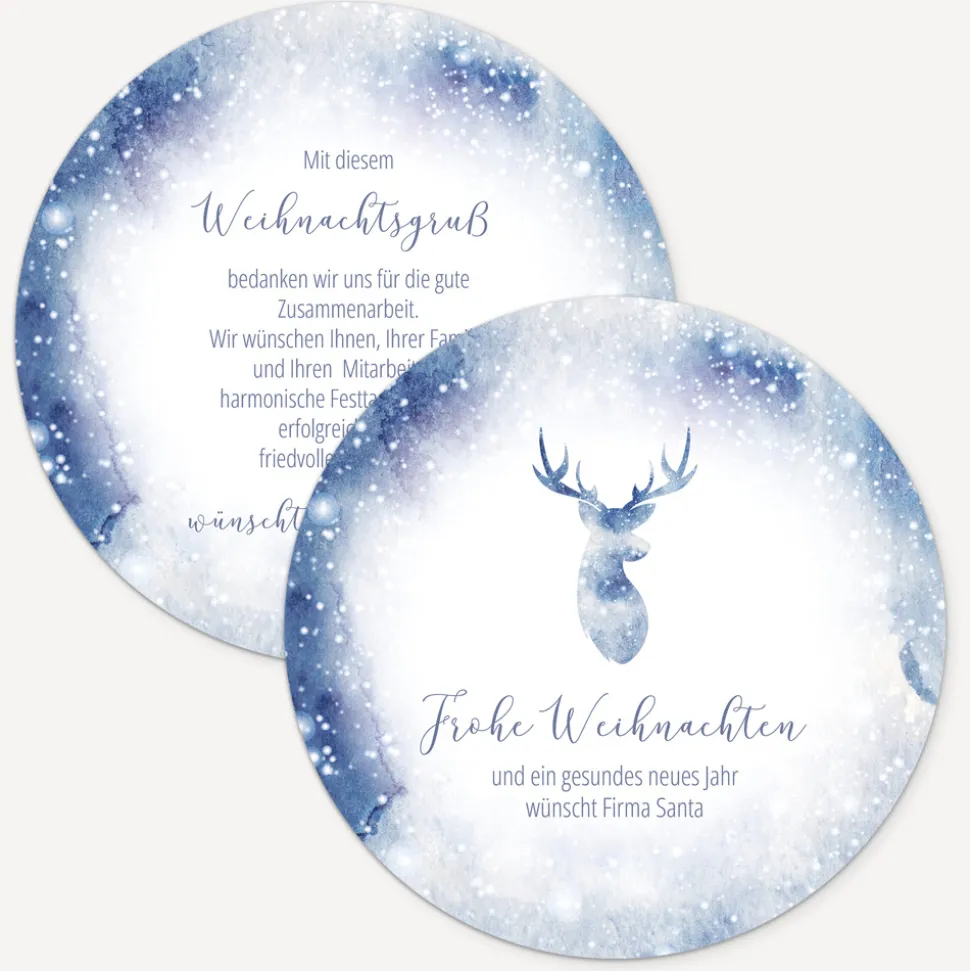 Weihnachtskarte rund "Aquarell Rentier"