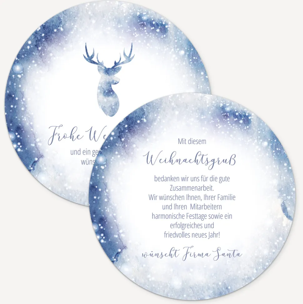 Weihnachtskarte rund "Aquarell Rentier"