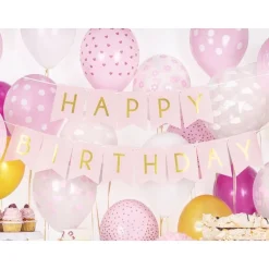 Wimpelgirlande "Happy Birthday" rosa-gold