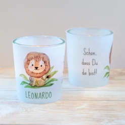 Windlicht Taufe "Löwe Leo" inkl. Glas