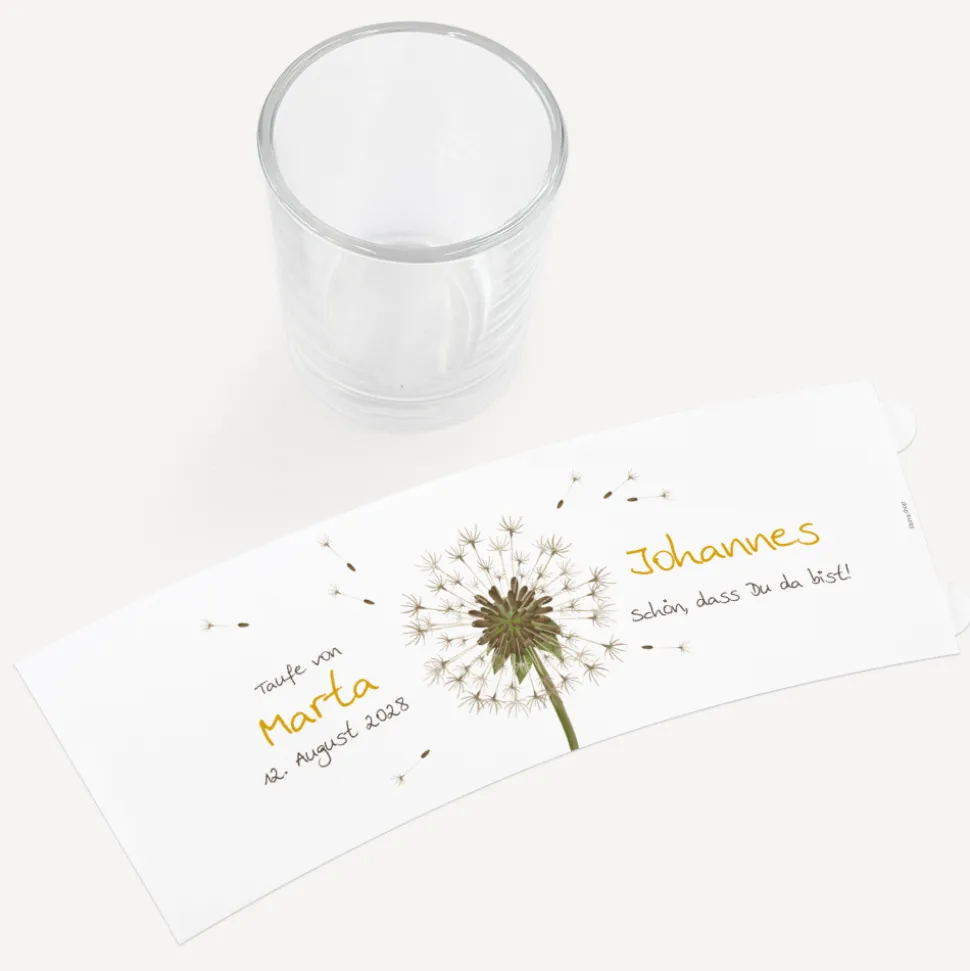 Windlicht Taufe "Pusteblume" inkl. Glas