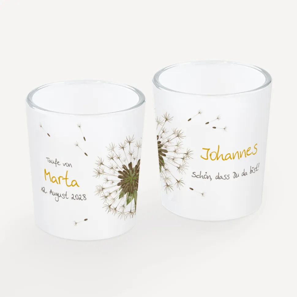 Windlicht Taufe "Pusteblume" inkl. Glas