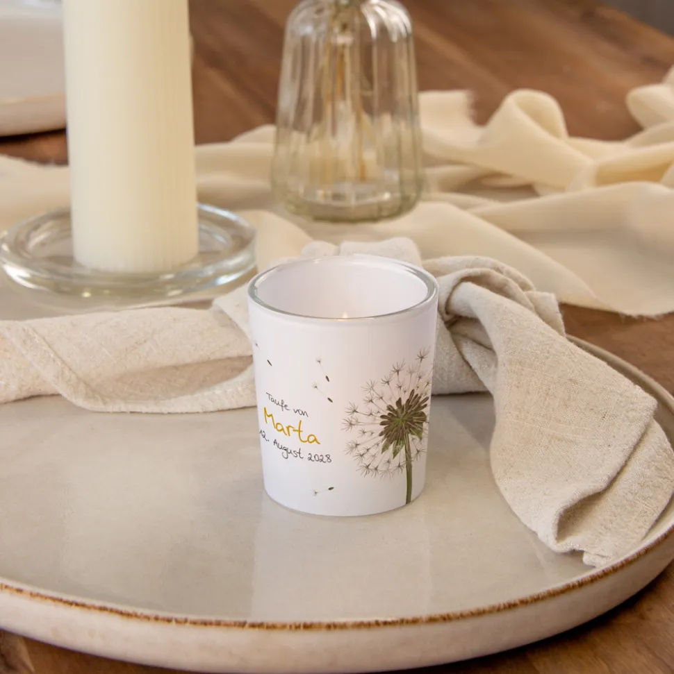 Windlicht Taufe "Pusteblume" inkl. Glas