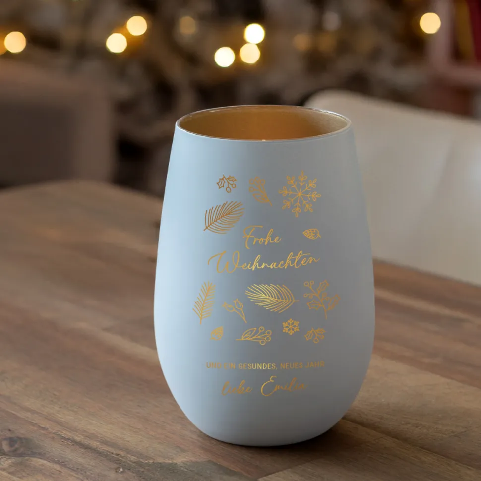 Windlicht Weihnachten mit Gravur "Winterzeit"