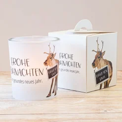 Windlicht Weihnachten Rentier - Give Away mit Foto personalisierbar