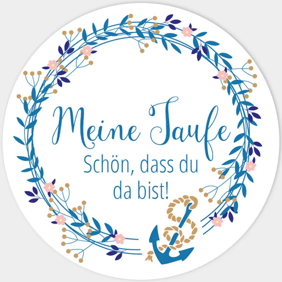 24 x Aufkleber Taufe Anker mit Kranz