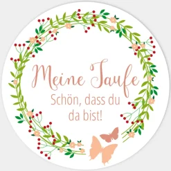 24 x Aufkleber Taufe Blumenkranz