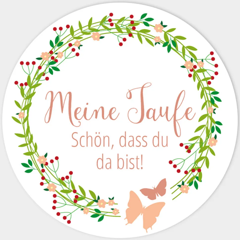 24 x Aufkleber Taufe Blumenkranz