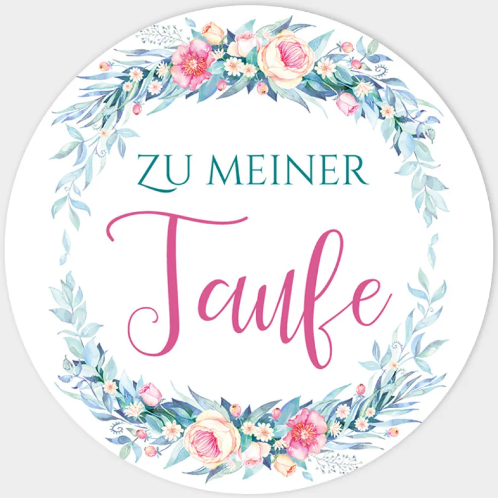 24 x Aufkleber Taufe Kranz Aquarell