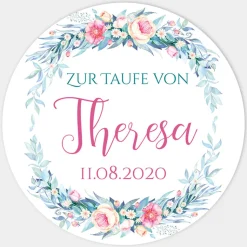 24 x Aufkleber Taufe Kranz Aquarell