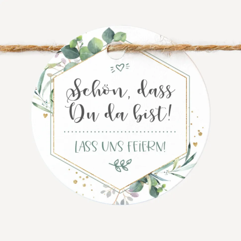 24 x Geschenkanhänger rund "Aquarell Eukalyptus Zweige"