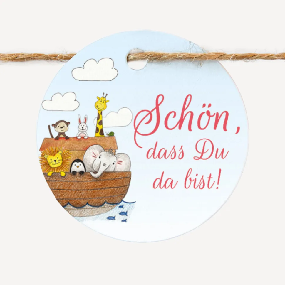 24 x Geschenkanhänger rund "Arche Noah"