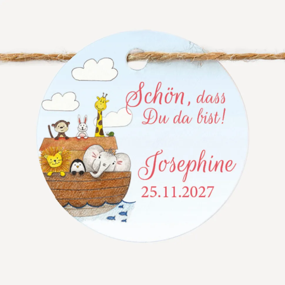 24 x Geschenkanhänger rund "Arche Noah"
