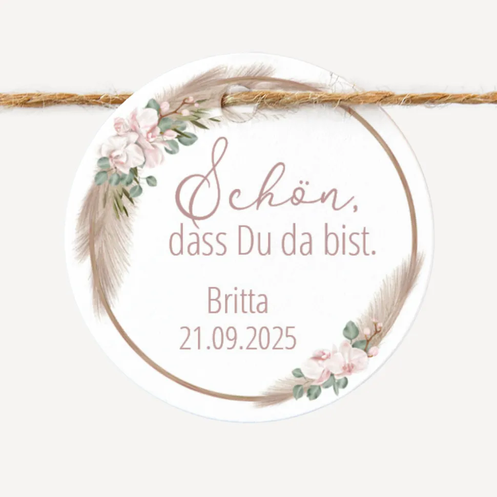 24 x Geschenkanhänger rund "Boho Pampas"