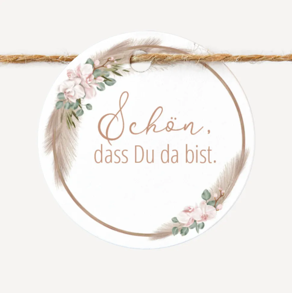 24 x Geschenkanhänger rund "Boho Pampas"