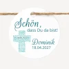 24 x Geschenkanhänger rund Kommunion Junge "Kreuz Modern"