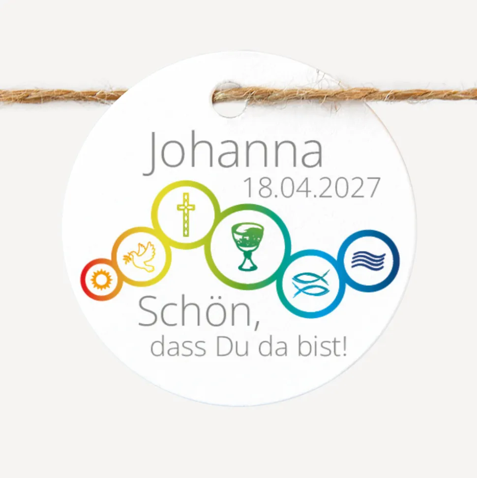 24 x Geschenkanhänger rund "Regenbogen Symbole"