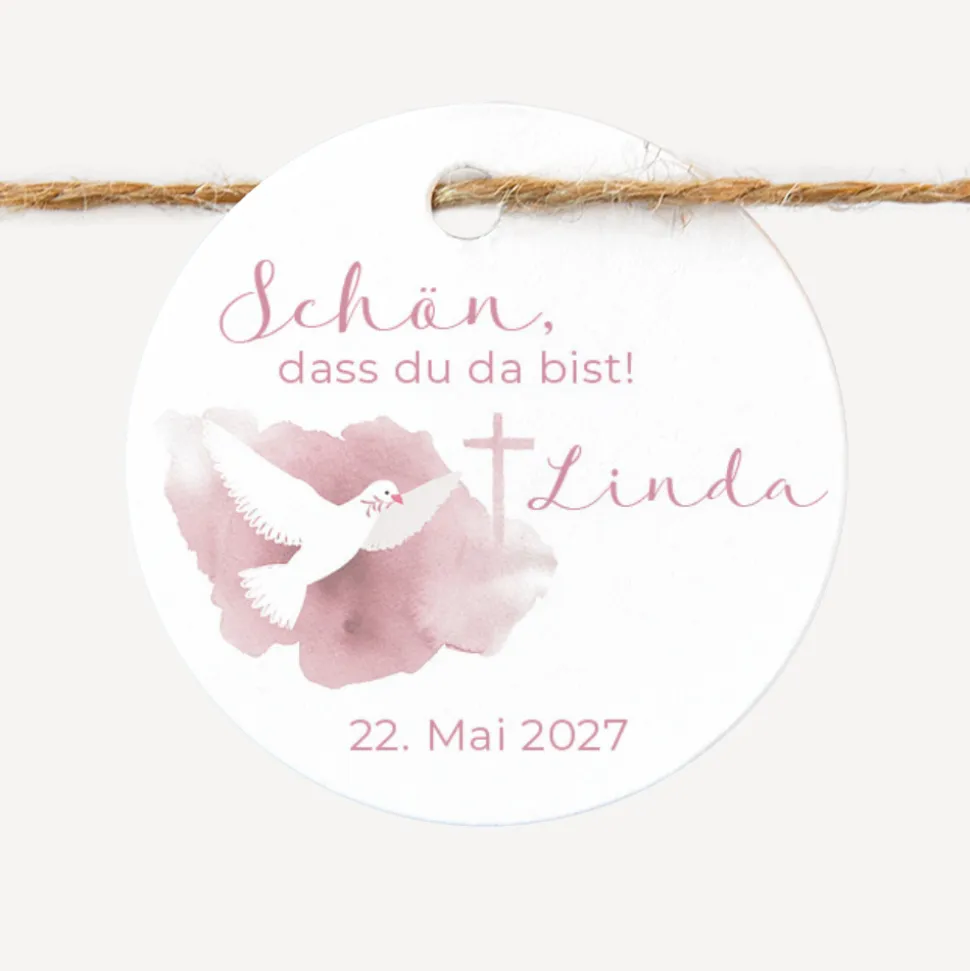 24 x Geschenkanhänger rund "Taube"