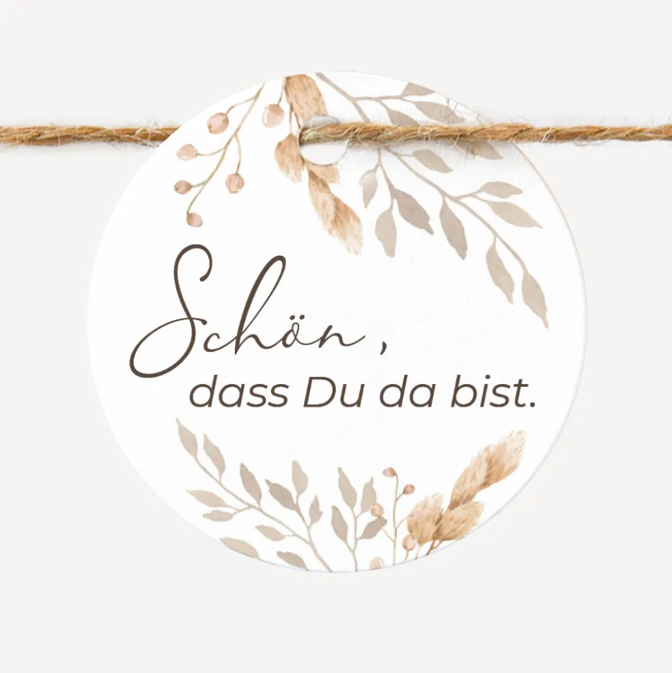 24 x Geschenkanhänger rund "Trockengras"