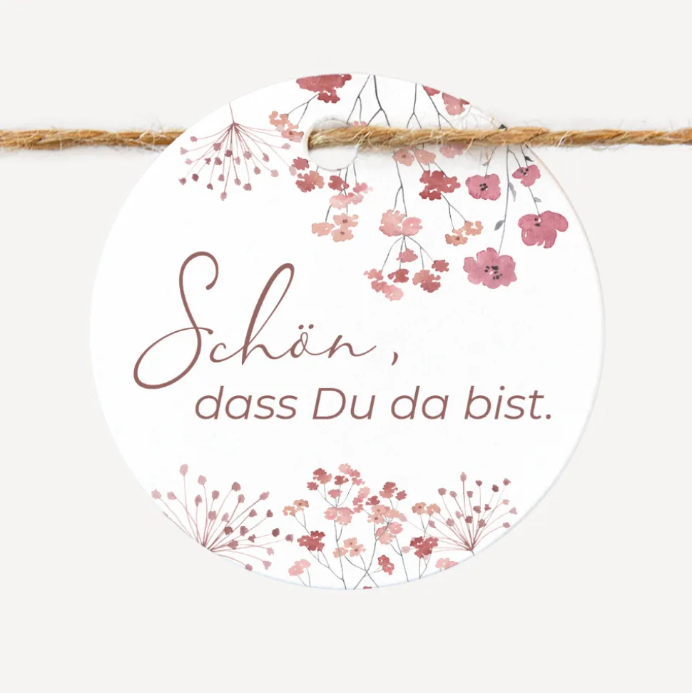 24 x Geschenkanhänger rund "Trockenblumen Blush"