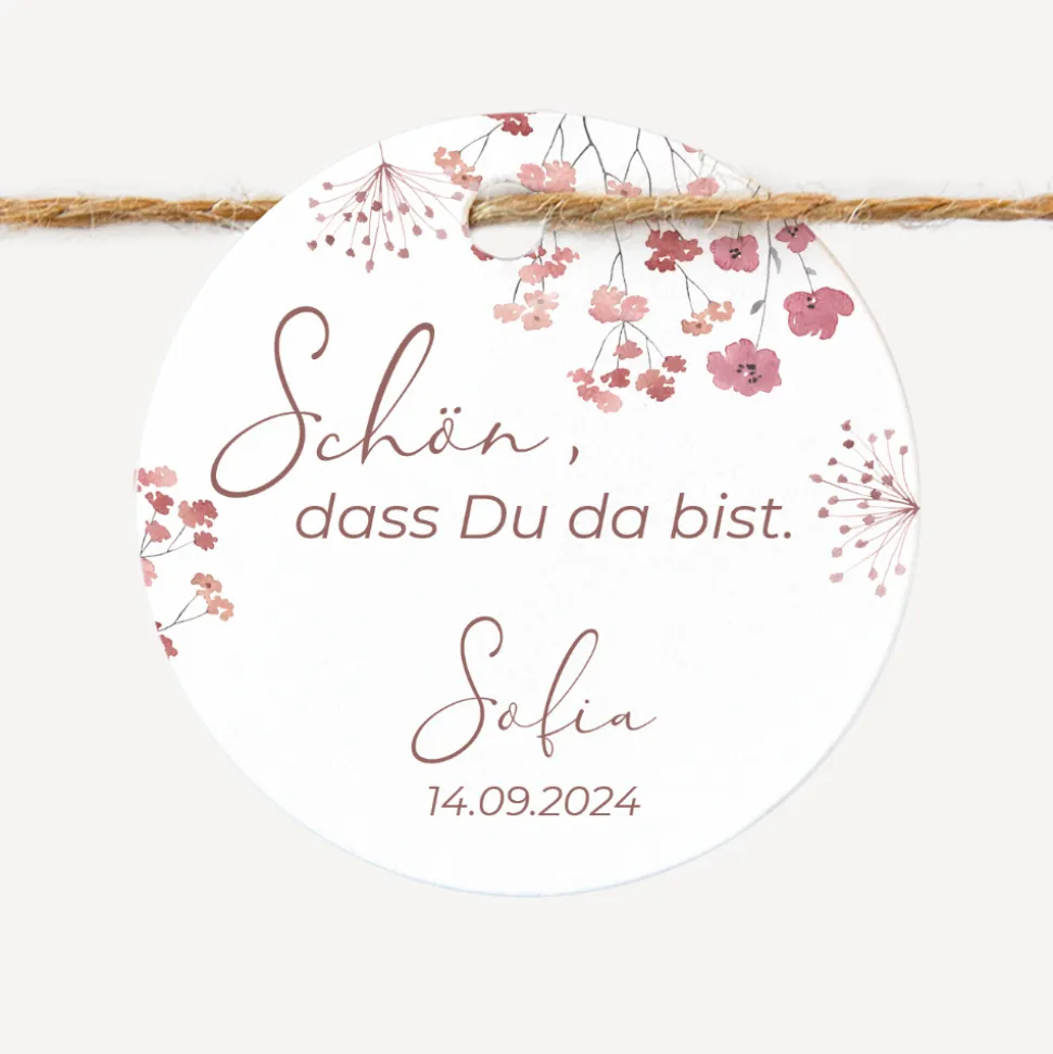 24 x Geschenkanhänger rund "Trockenblumen Blush"