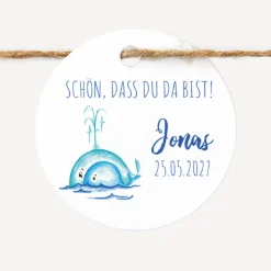 24 x Geschenkanhänger rund "Wal"