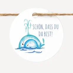 24 x Geschenkanhänger rund "Wal"