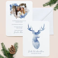 6 x Weihnachtskarte Aquarell Rentier