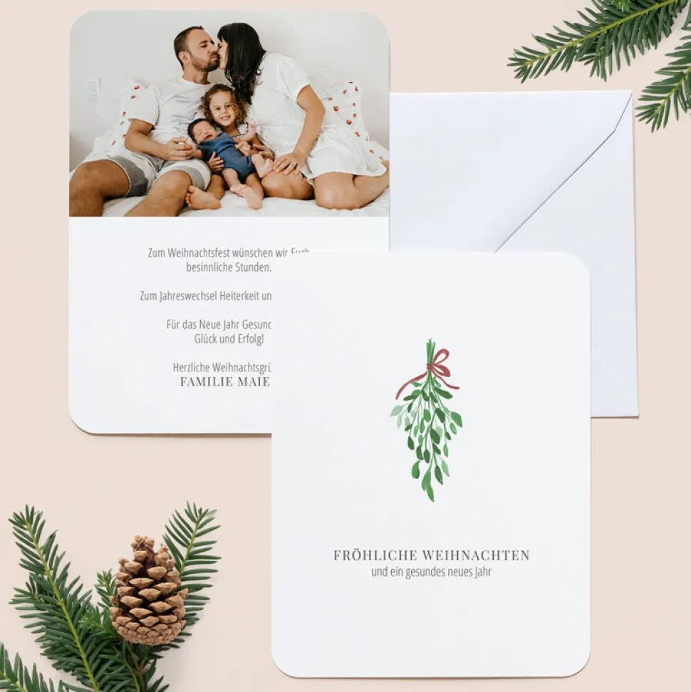 6 x Weihnachtskarte Mistel