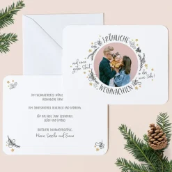6 x Weihnachtskarte mit Foto Kranz