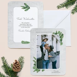 6 x Weihnachtskarte mit Foto Tannenzweig