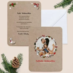 6 x Weihnachtskarte mit Foto Vintage Kranz