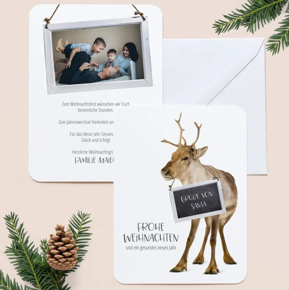 6 x Weihnachtskarte Rentier
