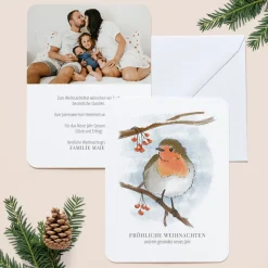 6 x Weihnachtskarte Rotkehlchen