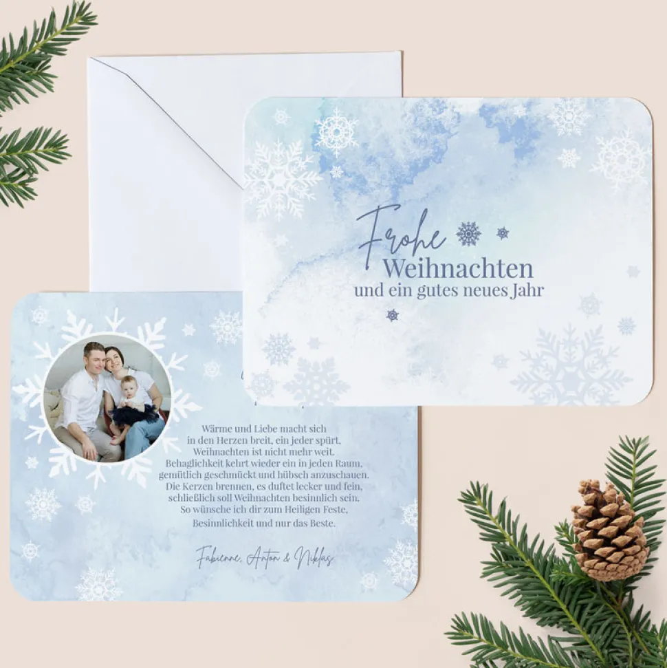 6 x Weihnachtskarte Schneeflocken