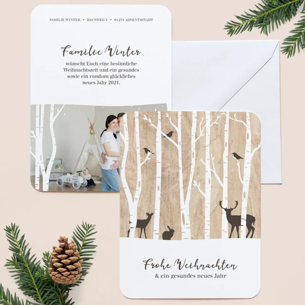6 x Weihnachtskarte Wald